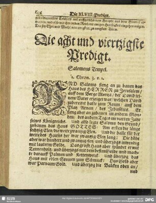 Die acht und viertzigste Predigt. Salomons Tempel. 2. Chron.3.v.1