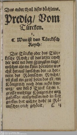 Das ander thail dises büchleins. Predig, Vom Türcken