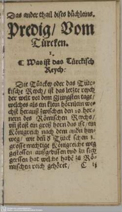 Das ander thail dises büchleins. Predig, Vom Türcken