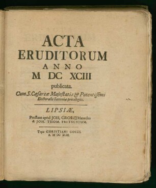 1693: Acta Eruditorum ; 1693