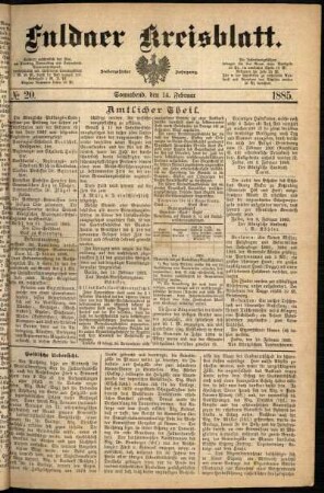 Ausgabe vom Samstag, den 14. Februar 1885.