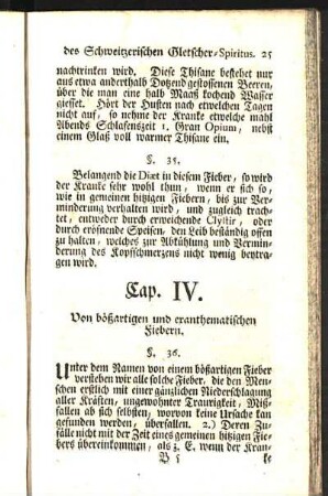 Cap. IV. Von bößartigen und eranthematischen Fiebern.