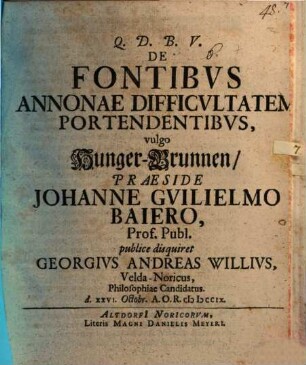 De Fontibvs Annonae Difficvltatem Portendentibvs, vulgo Hunger-Brunnen