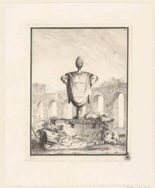 Deckelvase/Urne auf einem Sockel mit römischen Ruinen im Hintergrund, aus der Folge "Suite de Vases", Bl. 30