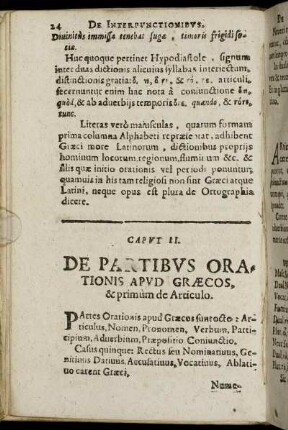 Caput II. De Partibus Orationis Apud Græcos, & primum de Articulo.