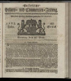 18tes Stueck, Montag den 2ten May. 1768