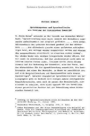 Sprachkompetenz und Sprachreflexion als Probleme der historischen Semantik