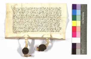 Cunz von Veinau verkauft an Albrecht von Hohenlohe seine Rechte am Zehnten zu Crispenhofen; Siegel: Cunz von Veinau, Beringer von Urhausen.