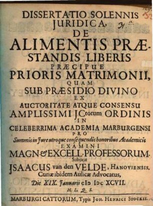 Diss. sol. iur. de alimentis praestandis liberis, praecipue prioris matrimonii
