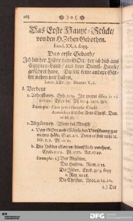 Das Erste Haupt-Stücke/ von den H. Zehen Gebothen.