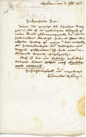 Korrespondenz von Ludmilla Assing an einen Verleger