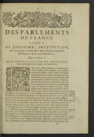 Des Parlements de France. Livre I.
