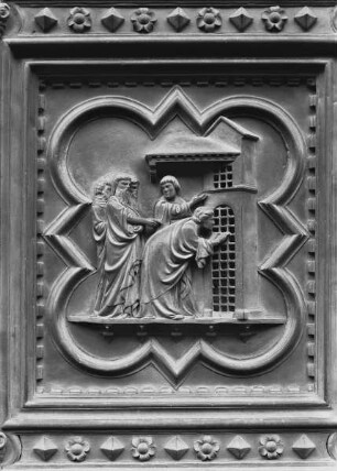 Tür — Zyklus mit Darstellungen aus dem Leben Johannes des Täufers und mit Tugenddarstellungen — rechter Flügel, 2. Reihe, linkes Relief: Johannes im Gefängnis