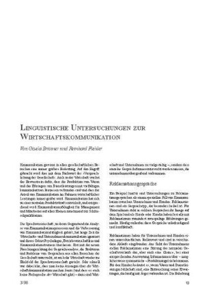 Linguistische Untersuchungen zur Wirtschaftskommunikation