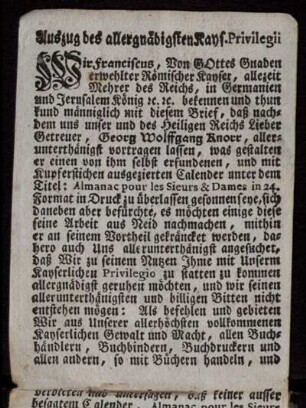 Auszug des allergnädigsten Kays. Privilegii