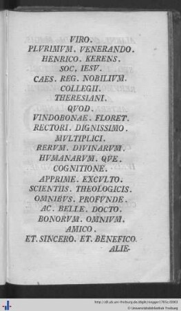 Viro. Plurimum. Venerando. Henrici. Kerens...
