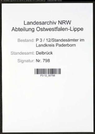 Heiratsregister Standesamt Delbrück