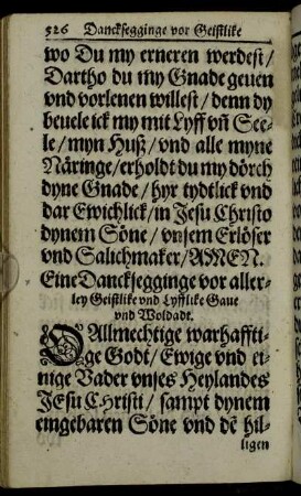 Eine Dancksegginge vor allerley Geistlicke und Lyfflike Gaue und Woldadt.