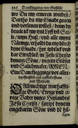 Eine Dancksegginge vor allerley Geistlicke und Lyfflike Gaue und Woldadt.