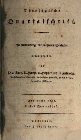Theologische Quartalschrift : ThQ ; Tübingen. 5. 1823