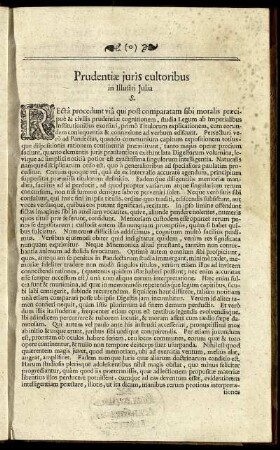 Prudentiæ juris cultoribus in Illustri Julia S.