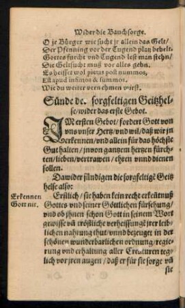 Sünde der sorgfeltigen Geitzhelse/ wider das erste Gebot.