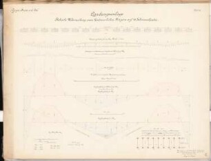 Seehafen Schinkelwettbewerb 1898: Landungsanlage: Träger auf 16 Schwimmkästen (Statische Untersuchung). Schnitt 1:200, Kräftepläne
