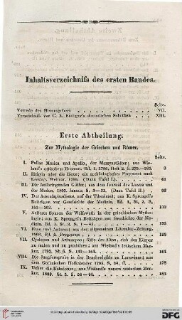 Inhaltsverzeichniss des ersten Bandes