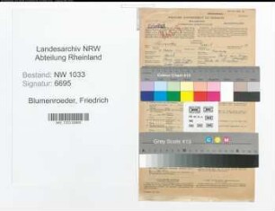 Entnazifizierung Friedrich Blumenroeder , geb. 31.10.1903 (Polizeimeister)