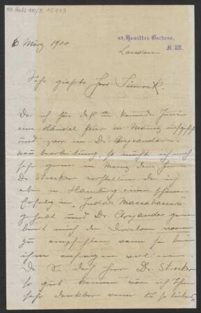Brief an Hans Simrock und Musikverlag N. Simrock  : 06.03.1900