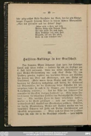 III. Hussiten Anklänge in der Grafschaft.