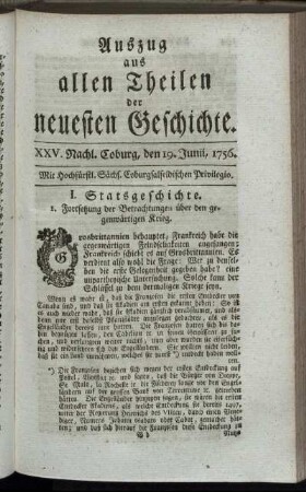 XXV. Nachl. Coburg, den 19. Junii, 1756.