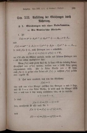 Capitel XIII. Auflösung der Gleichungen durch Näherung.