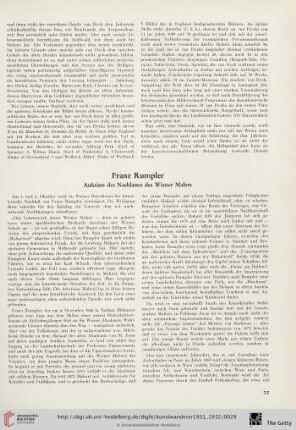 13/14: Franz Rumpler : Auktion des Nachlasses des Wiener Malers