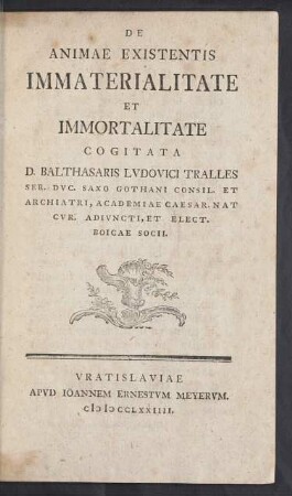 De Animae Existentis Immaterialitate Et Immortalitate