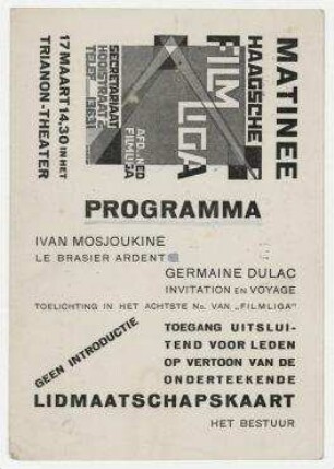 Einladungskarte (Postkarte) der Haagschen Filmliga an Hannah Höch. 's-Gravenhage