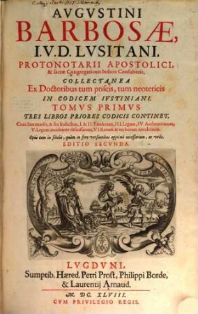 Collectanea, ex Doctoribus tum priscis tum neotericis in Codicem Justiniani : in libros 5. 1