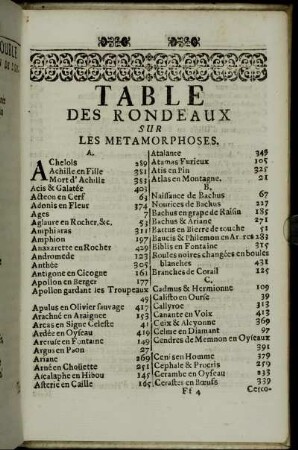 Table Des Rondeaux Sur Les Metamorphoses