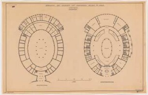 Bebauung von Lehmanns Felsen, Halle/Saale: Stadthalle, Grundriss KG und Garderobengeschoss 1:200