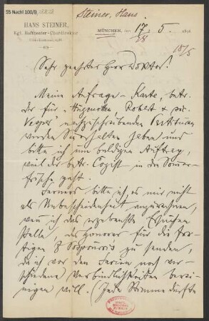 Brief an B. Schott's Söhne : 17.05.1898