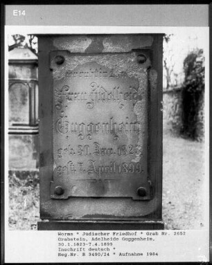 Grabstein von Adelheide Guggenheim (gestorben 1899.04.07)