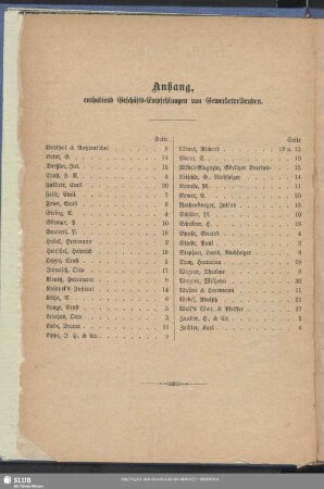 Anhang, enthaltend Geschäfts-Empfehlungen von Gewerbetreibenden