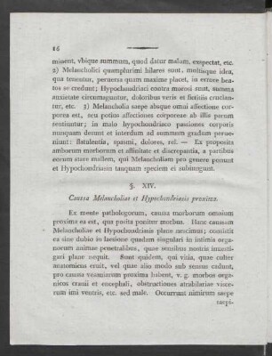 §. XIV. Caussa Melancholiae et Hypochondriasis proxima
