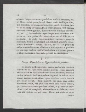§. XIV. Caussa Melancholiae et Hypochondriasis proxima