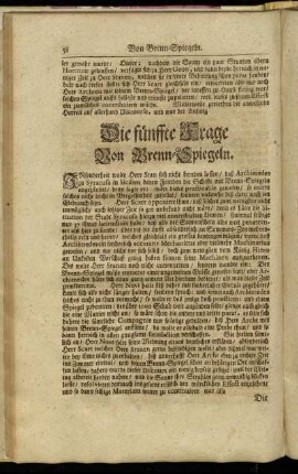 Die fünffte Frage Von Brenn-Spiegeln.