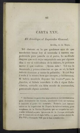 Carta XXV. El Arzobispo al Inquisidor General.