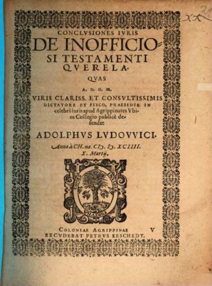 Conclusiones iuris de inofficiosi testamenti querela