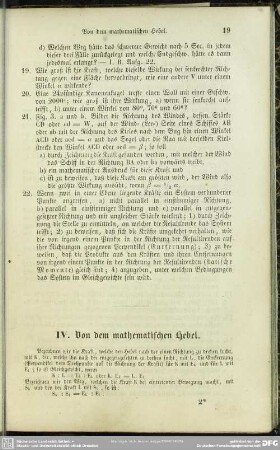IV. Von dem mathematischen Hebel
