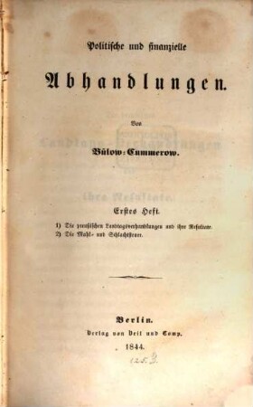 Politische und finanzielle Abhandlungen, 1. Die preussischen Landtagsverhandlungen und ihrer Resultate