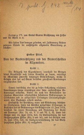 Gesetz, [hessische] die allgemeine Bauordnung betreffend